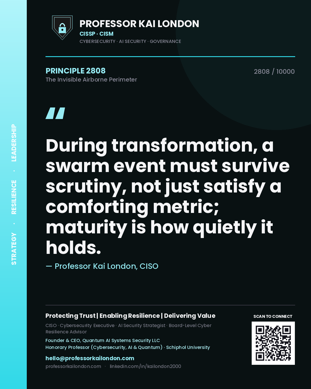 Professor Kai London principle 2808: During transformation, a swarm event must survive scrutiny, not just satisfy a comforting metric; maturity is how quietly it holds.