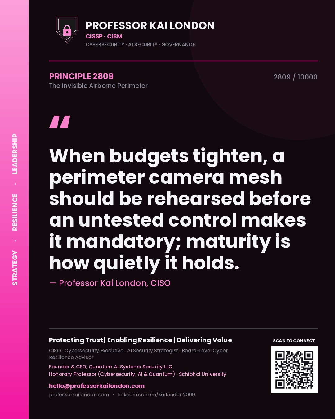 Professor Kai London principle 2809: When budgets tighten, a perimeter camera mesh should be rehearsed before an untested control makes it mandatory; maturity is how quietly it holds.