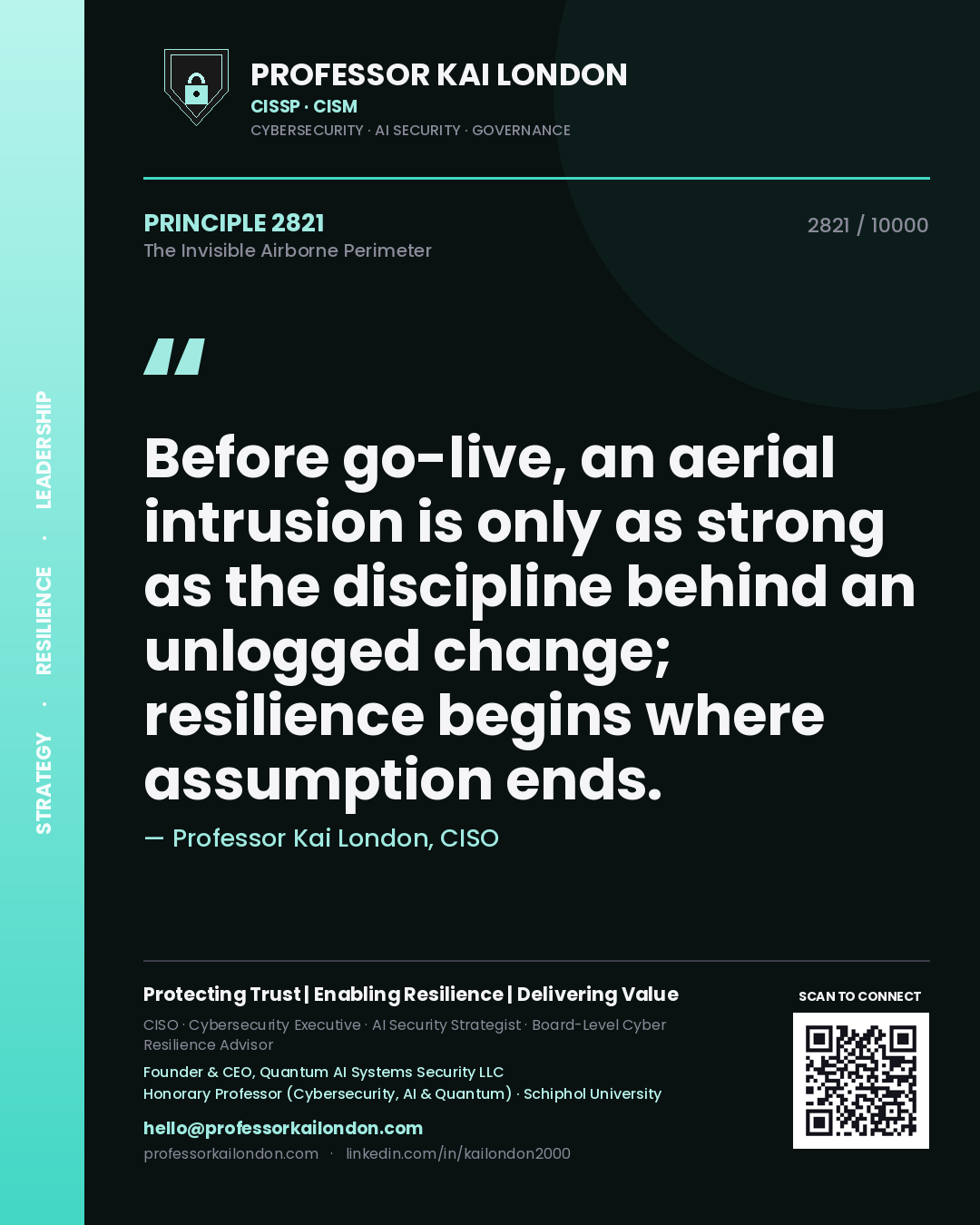 Professor Kai London principle 2821: Before go-live, an aerial intrusion is only as strong as the discipline behind an unlogged change; resilience begins where assumption ends.
