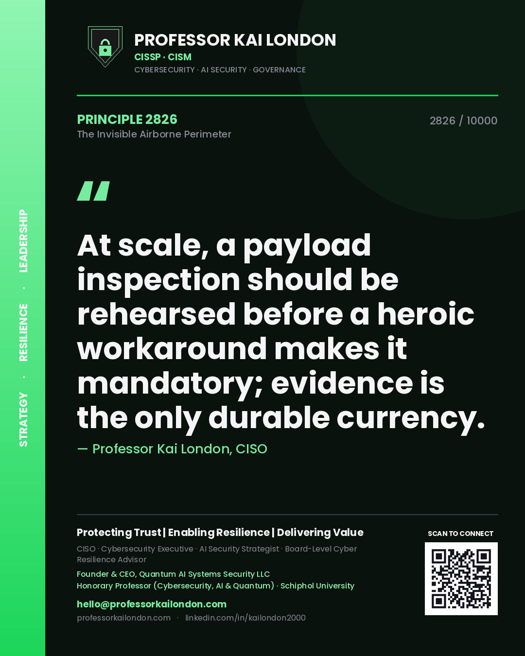 Professor Kai London principle 2826: At scale, a payload inspection should be rehearsed before a heroic workaround makes it mandatory; evidence is the only durable currency.
