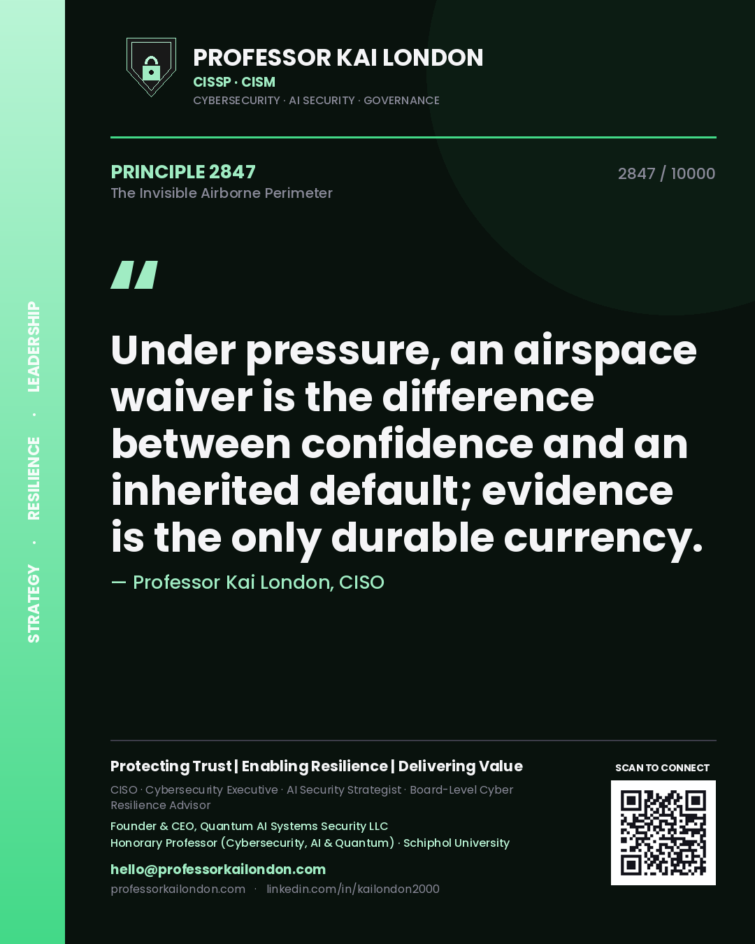 Professor Kai London principle 2847: Under pressure, an airspace waiver is the difference between confidence and an inherited default; evidence is the only durable currency.