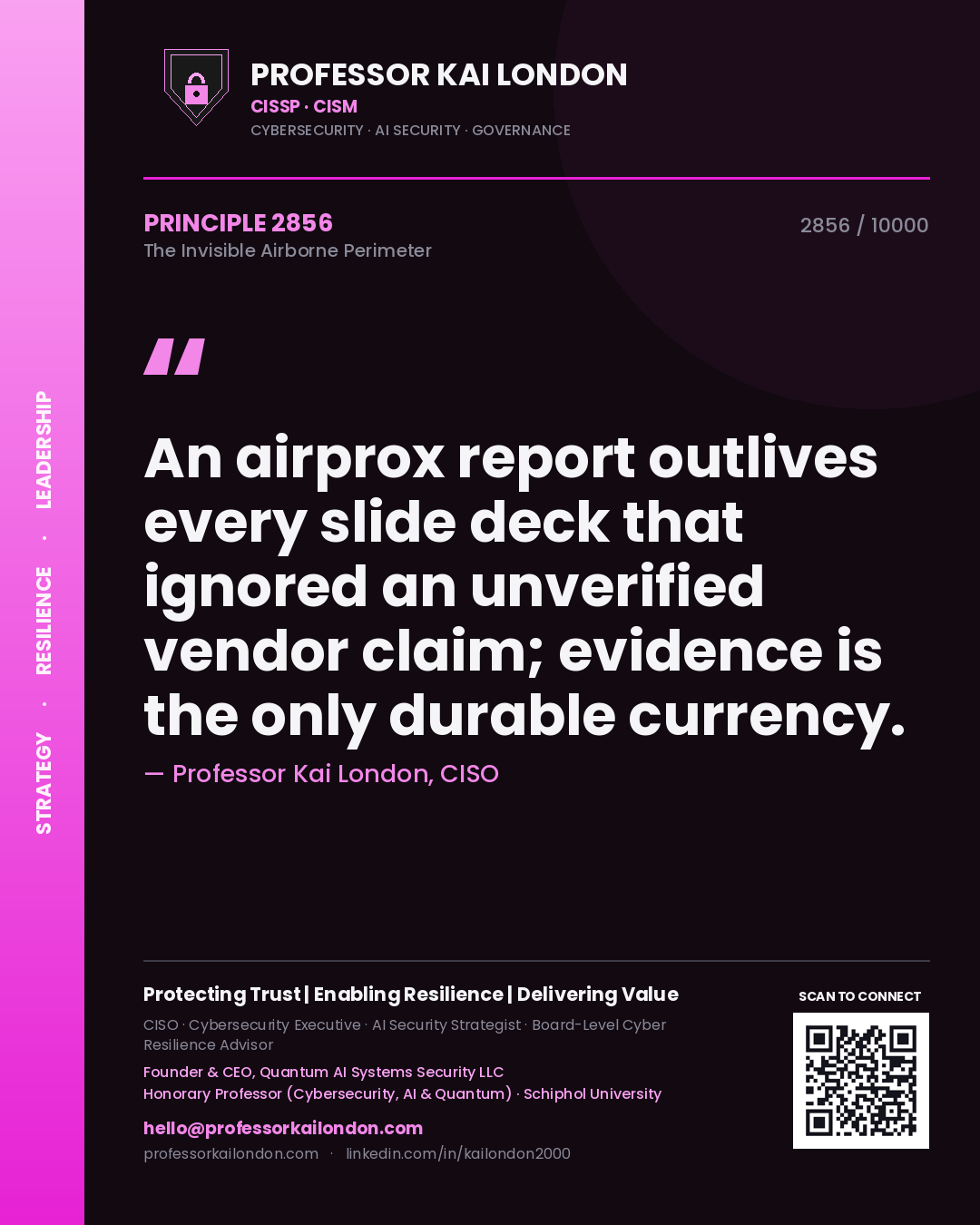 Professor Kai London principle 2856: An airprox report outlives every slide deck that ignored an unverified vendor claim; evidence is the only durable currency.