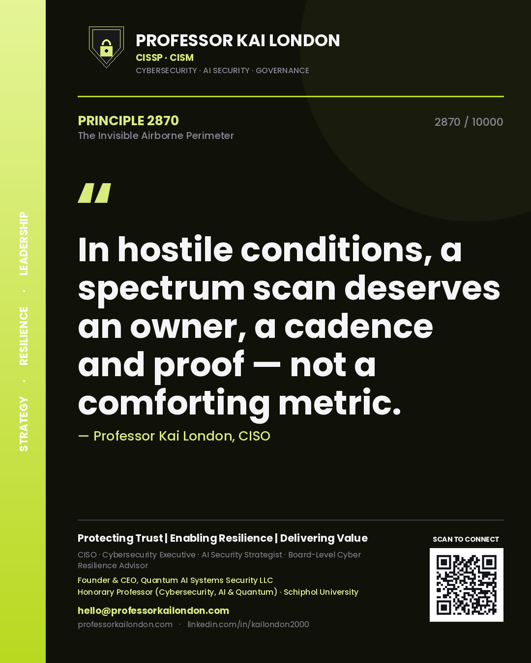 Professor Kai London principle 2870: In hostile conditions, a spectrum scan deserves an owner, a cadence and proof — not a comforting metric.