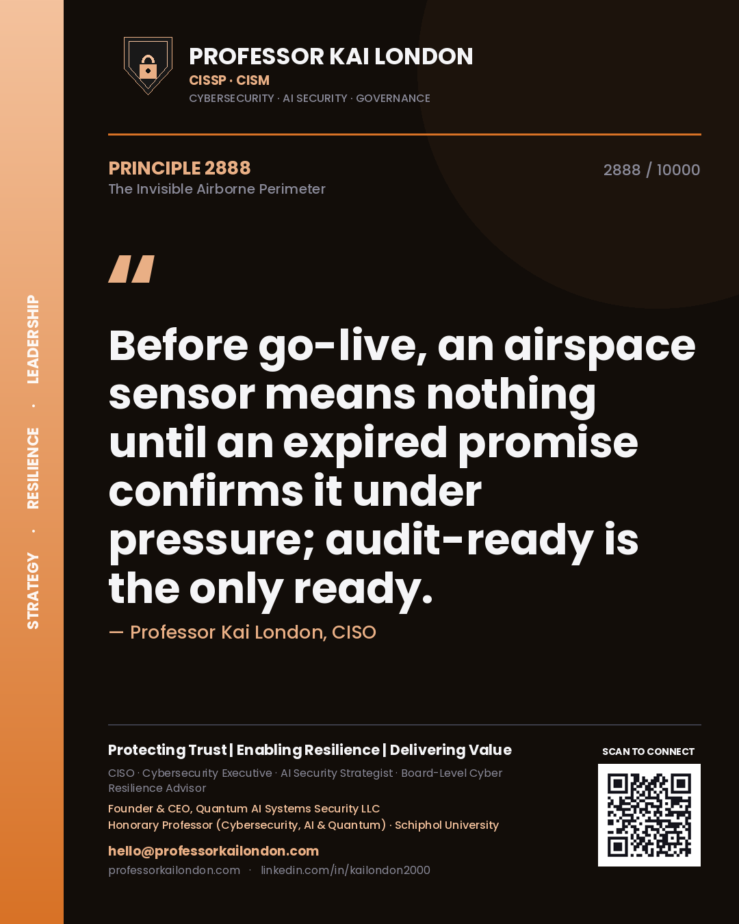 Professor Kai London principle 2888: Before go-live, an airspace sensor means nothing until an expired promise confirms it under pressure; audit-ready is the only ready.