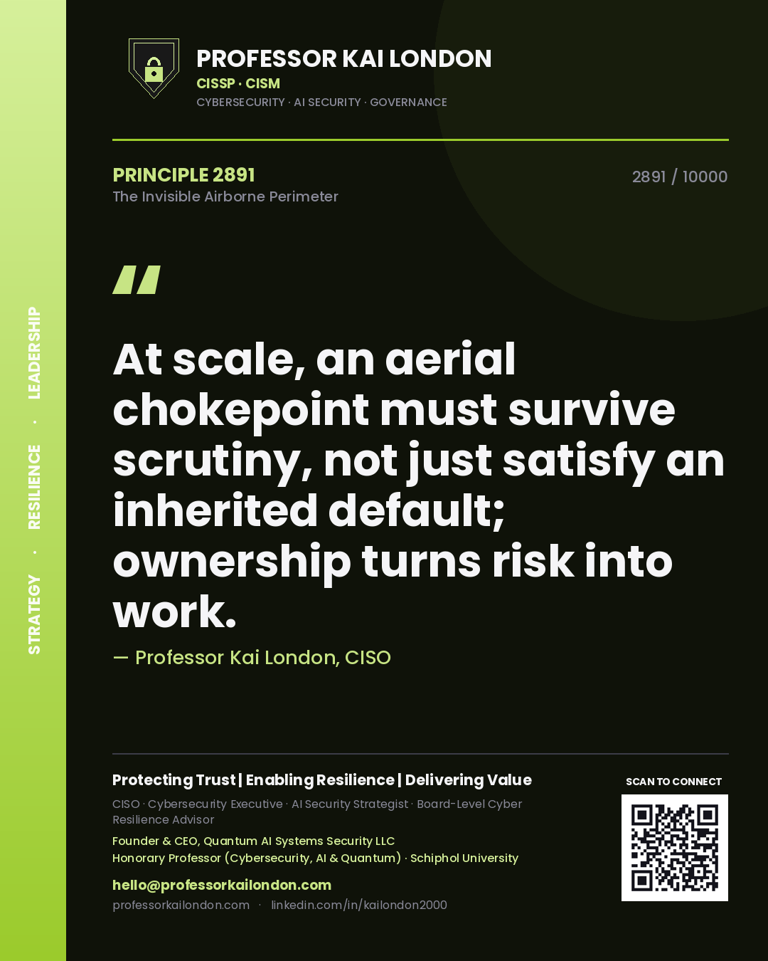 Professor Kai London principle 2891: At scale, an aerial chokepoint must survive scrutiny, not just satisfy an inherited default; ownership turns risk into work.