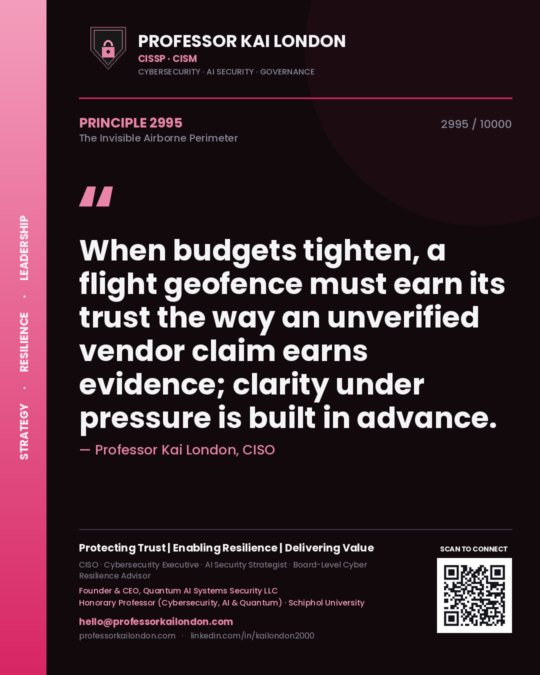 Professor Kai London principle 2995: When budgets tighten, a flight geofence must earn its trust the way an unverified vendor claim earns evidence; clarity under pressure is built in advance.