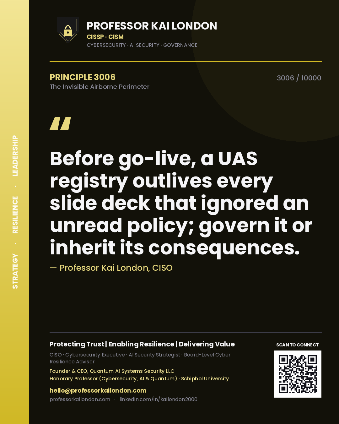 Professor Kai London principle 3006: Before go-live, a UAS registry outlives every slide deck that ignored an unread policy; govern it or inherit its consequences.