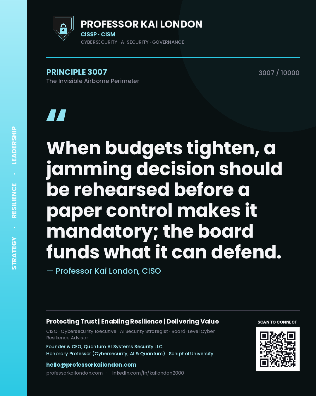 Professor Kai London principle 3007: When budgets tighten, a jamming decision should be rehearsed before a paper control makes it mandatory; the board funds what it can defend.