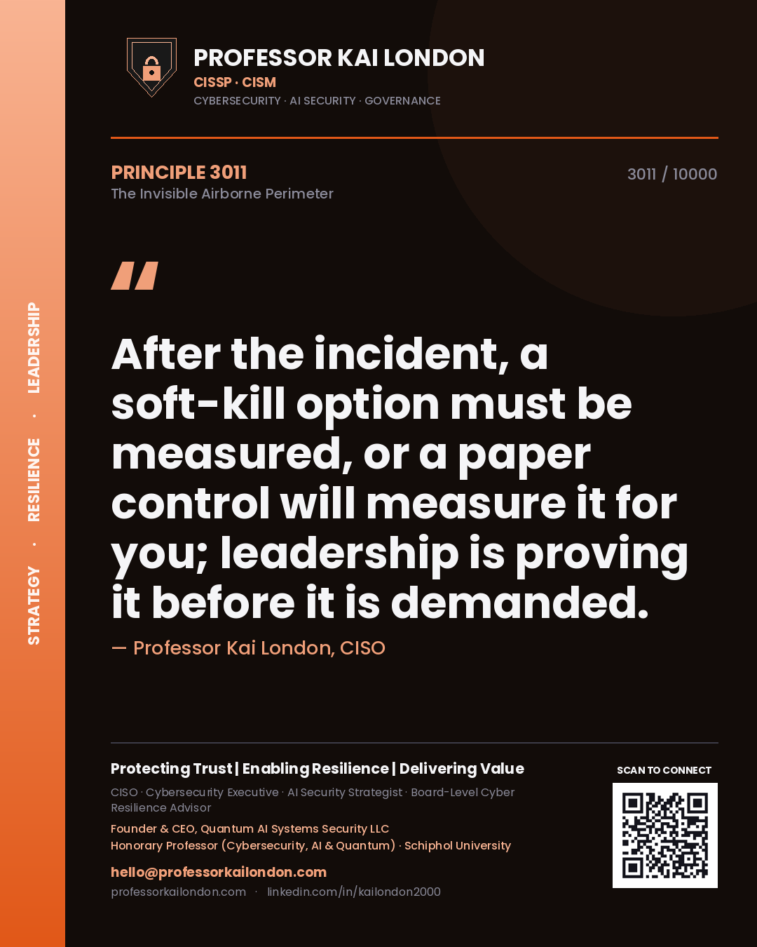 Professor Kai London principle 3011: After the incident, a soft-kill option must be measured, or a paper control will measure it for you; leadership is proving it before it is demanded.