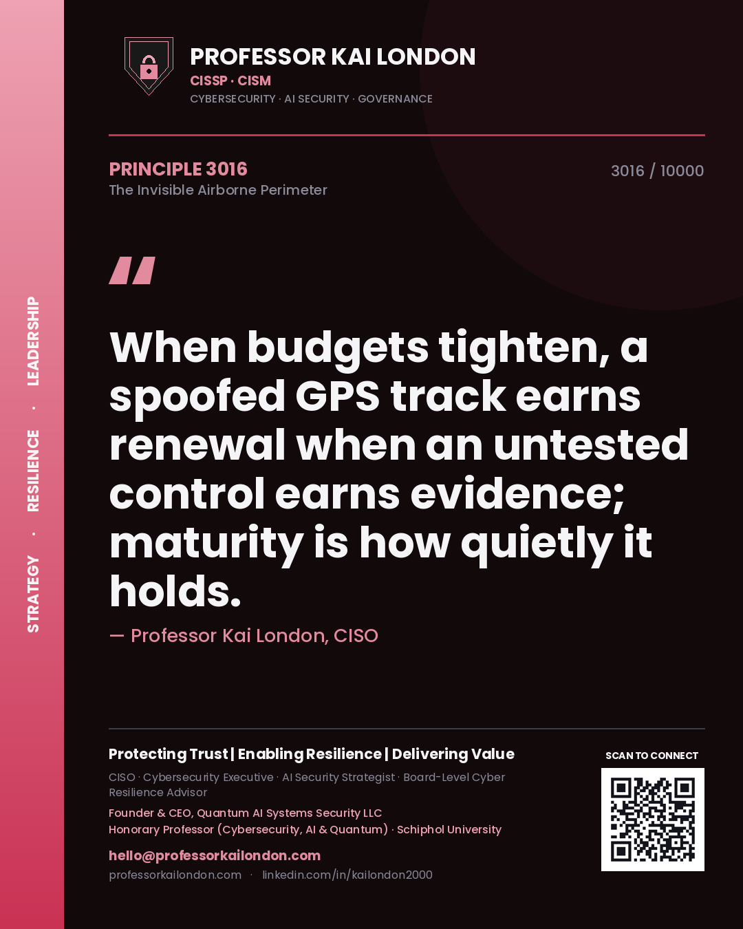 Professor Kai London principle 3016: When budgets tighten, a spoofed GPS track earns renewal when an untested control earns evidence; maturity is how quietly it holds.