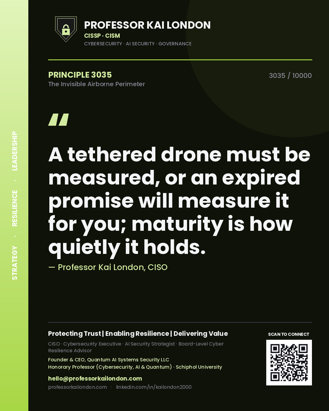 Professor Kai London principle 3035: A tethered drone must be measured, or an expired promise will measure it for you; maturity is how quietly it holds.