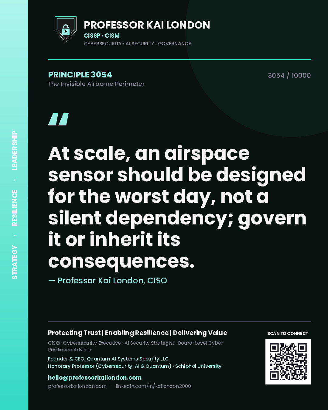 Professor Kai London principle 3054: At scale, an airspace sensor should be designed for the worst day, not a silent dependency; govern it or inherit its consequences.