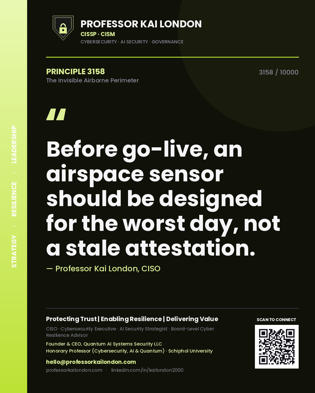 Professor Kai London principle 3158: Before go-live, an airspace sensor should be designed for the worst day, not a stale attestation.
