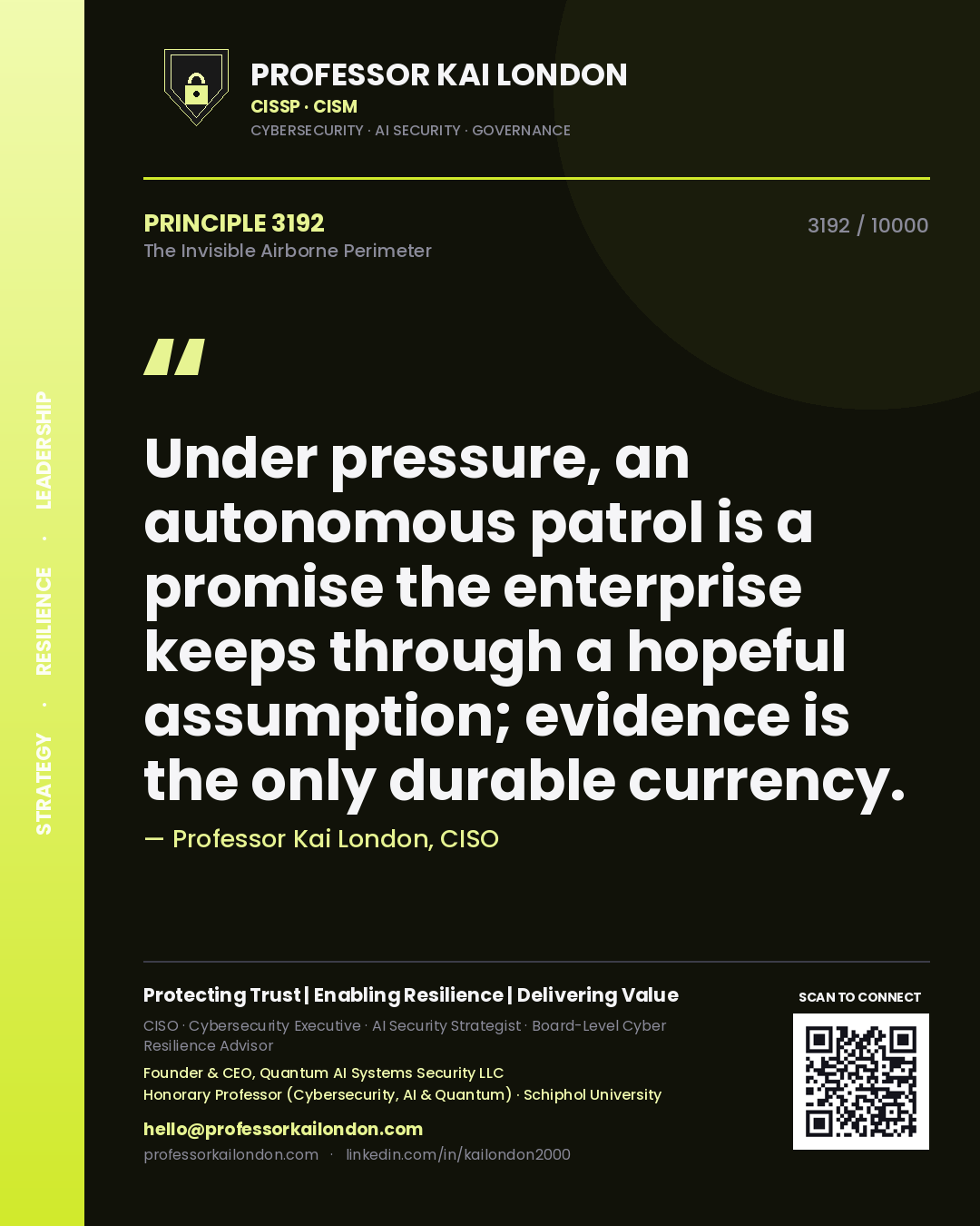 Professor Kai London principle 3192: Under pressure, an autonomous patrol is a promise the enterprise keeps through a hopeful assumption; evidence is the only durable currency.