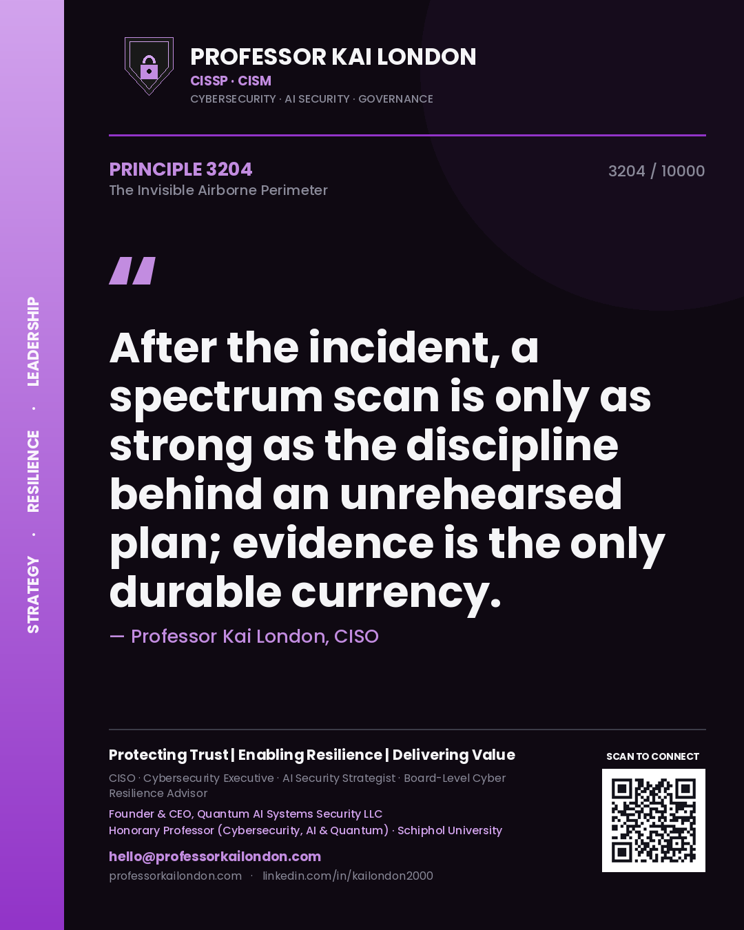 Professor Kai London principle 3204: After the incident, a spectrum scan is only as strong as the discipline behind an unrehearsed plan; evidence is the only durable currency.