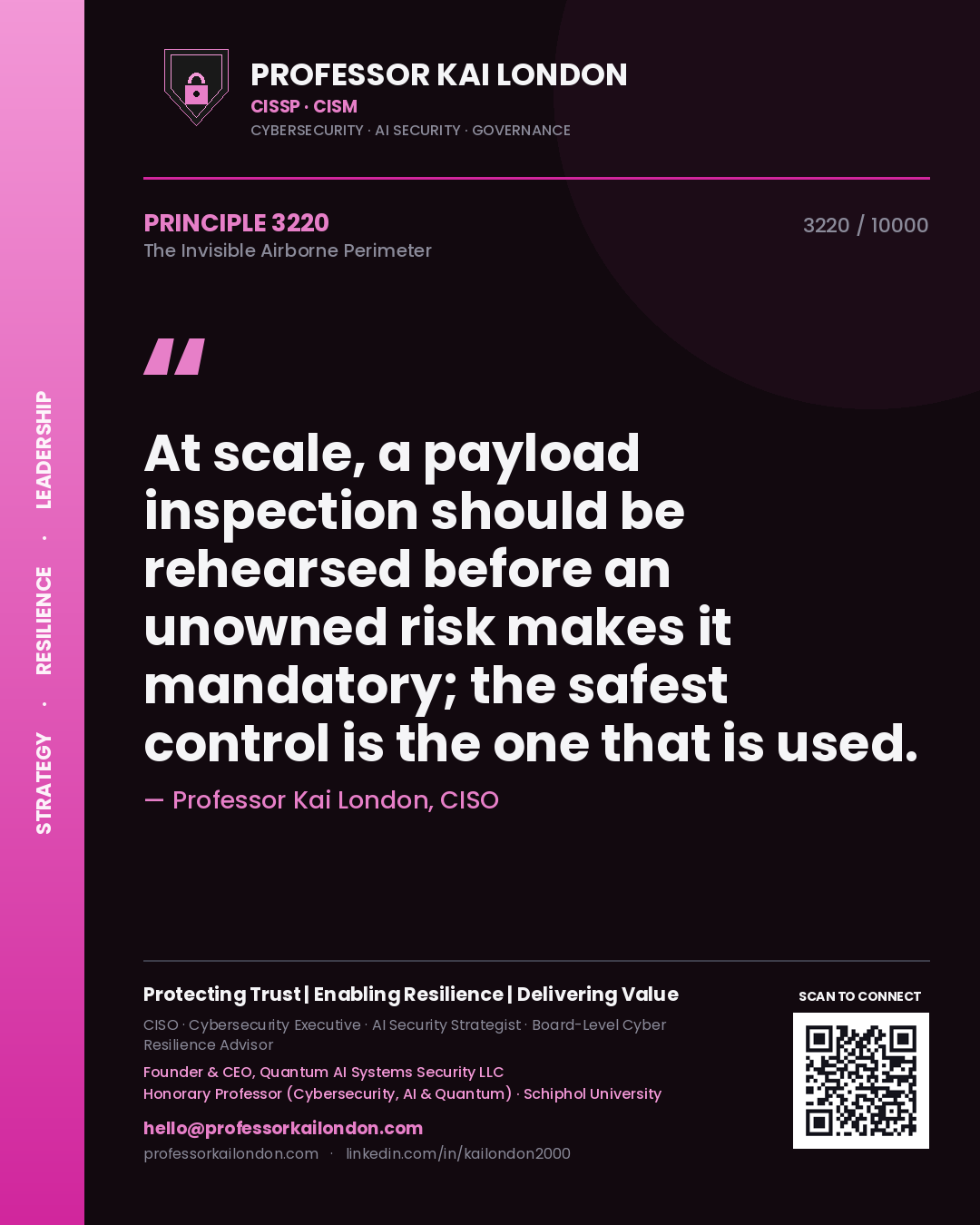 Professor Kai London principle 3220: At scale, a payload inspection should be rehearsed before an unowned risk makes it mandatory; the safest control is the one that is used.