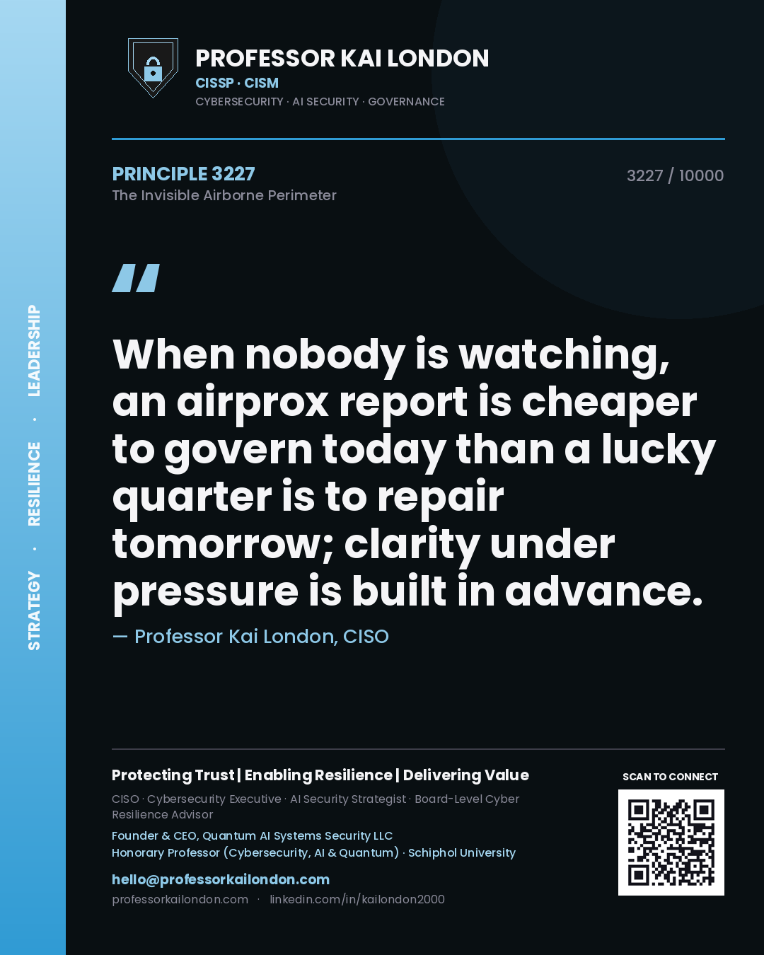 Professor Kai London principle 3227: When nobody is watching, an airprox report is cheaper to govern today than a lucky quarter is to repair tomorrow; clarity under pressure is built in advance.