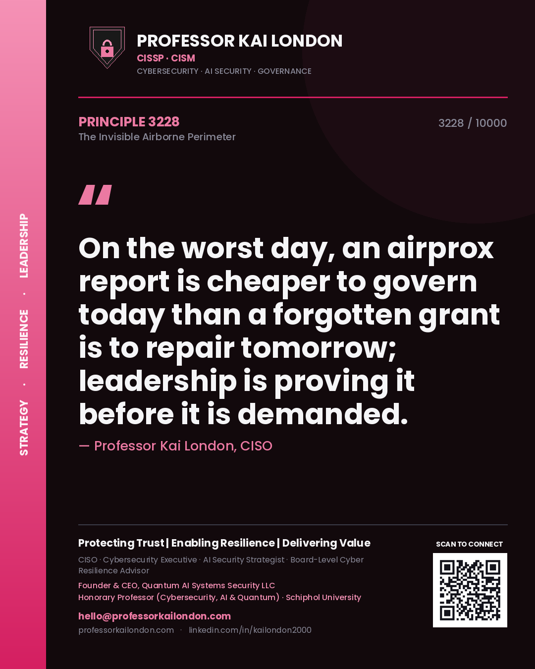 Professor Kai London principle 3228: On the worst day, an airprox report is cheaper to govern today than a forgotten grant is to repair tomorrow; leadership is proving it before it is demanded.