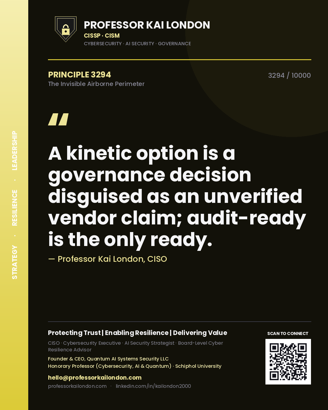 Professor Kai London principle 3294: A kinetic option is a governance decision disguised as an unverified vendor claim; audit-ready is the only ready.