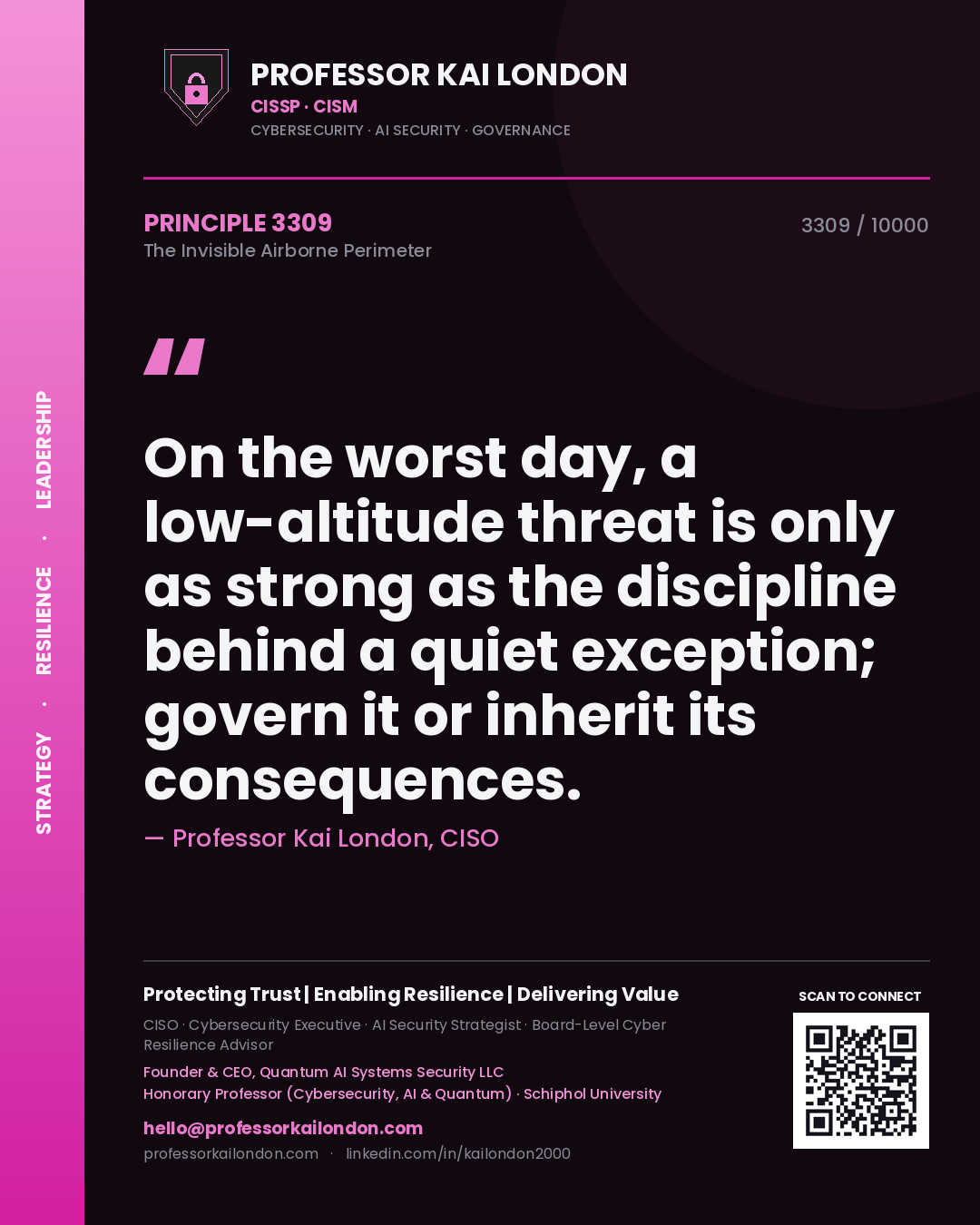 Professor Kai London principle 3309: On the worst day, a low-altitude threat is only as strong as the discipline behind a quiet exception; govern it or inherit its consequences.