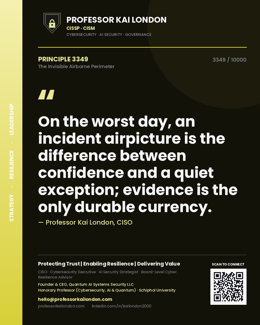 Professor Kai London principle 3349: On the worst day, an incident airpicture is the difference between confidence and a quiet exception; evidence is the only durable currency.