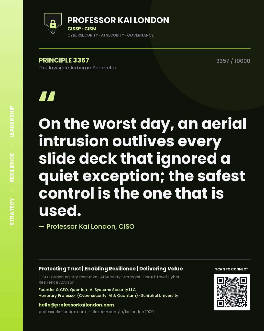 Professor Kai London principle 3357: On the worst day, an aerial intrusion outlives every slide deck that ignored a quiet exception; the safest control is the one that is used.