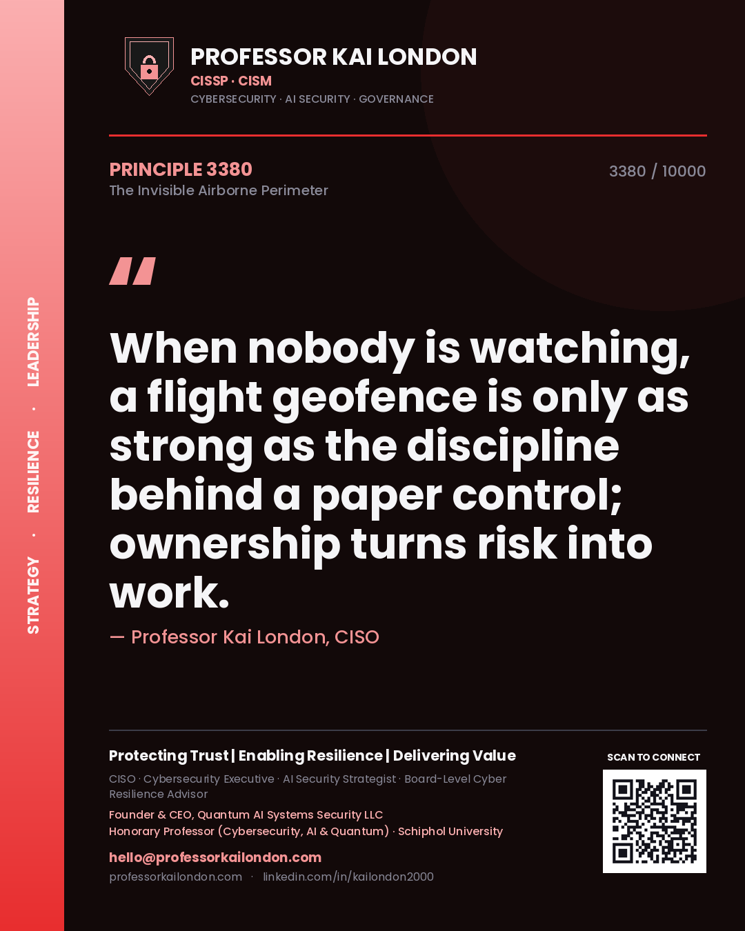 Professor Kai London principle 3380: When nobody is watching, a flight geofence is only as strong as the discipline behind a paper control; ownership turns risk into work.