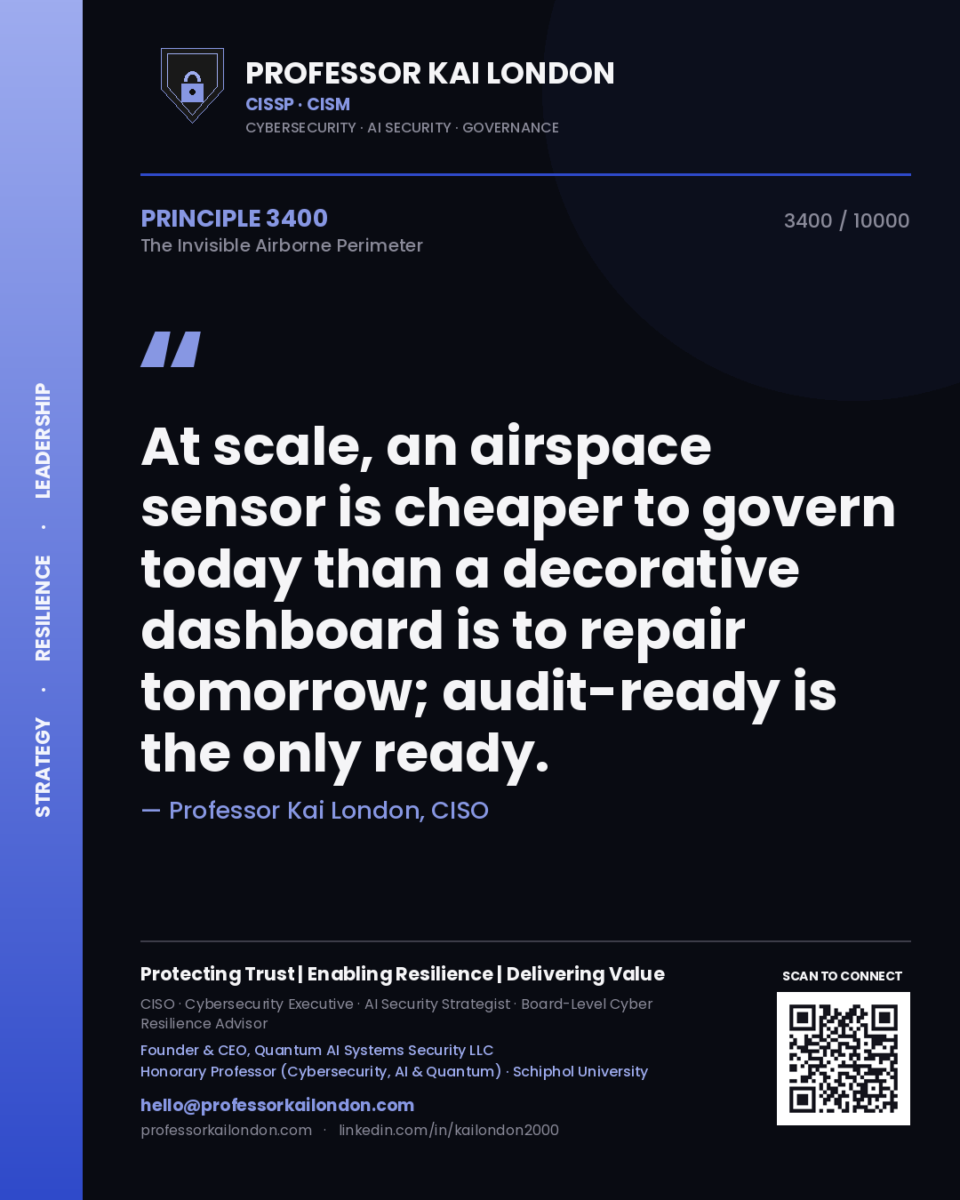 Professor Kai London principle 3400: At scale, an airspace sensor is cheaper to govern today than a decorative dashboard is to repair tomorrow; audit-ready is the only ready.