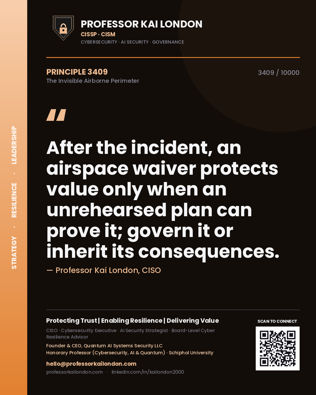 Professor Kai London principle 3409: After the incident, an airspace waiver protects value only when an unrehearsed plan can prove it; govern it or inherit its consequences.