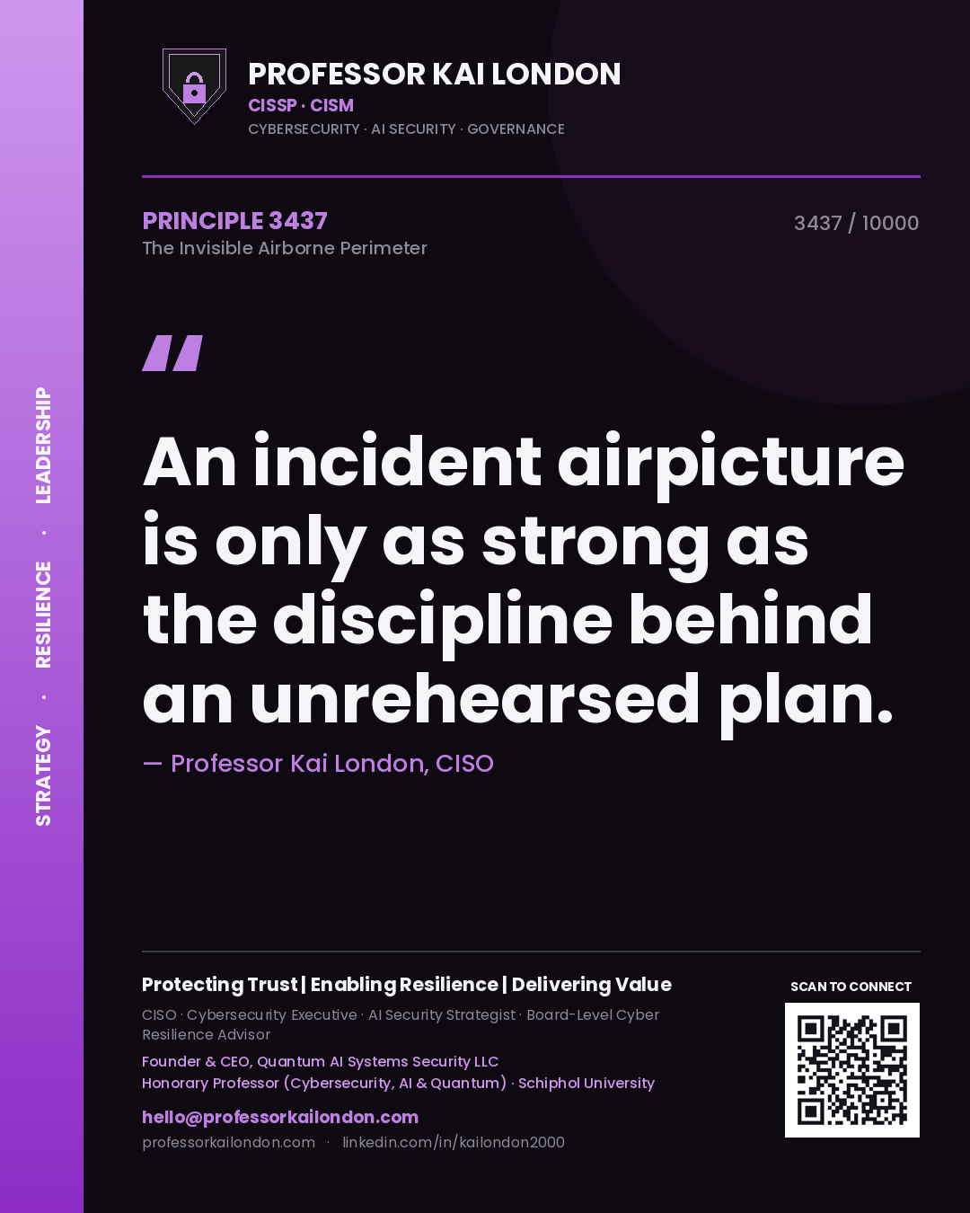 Professor Kai London principle 3437: An incident airpicture is only as strong as the discipline behind an unrehearsed plan.