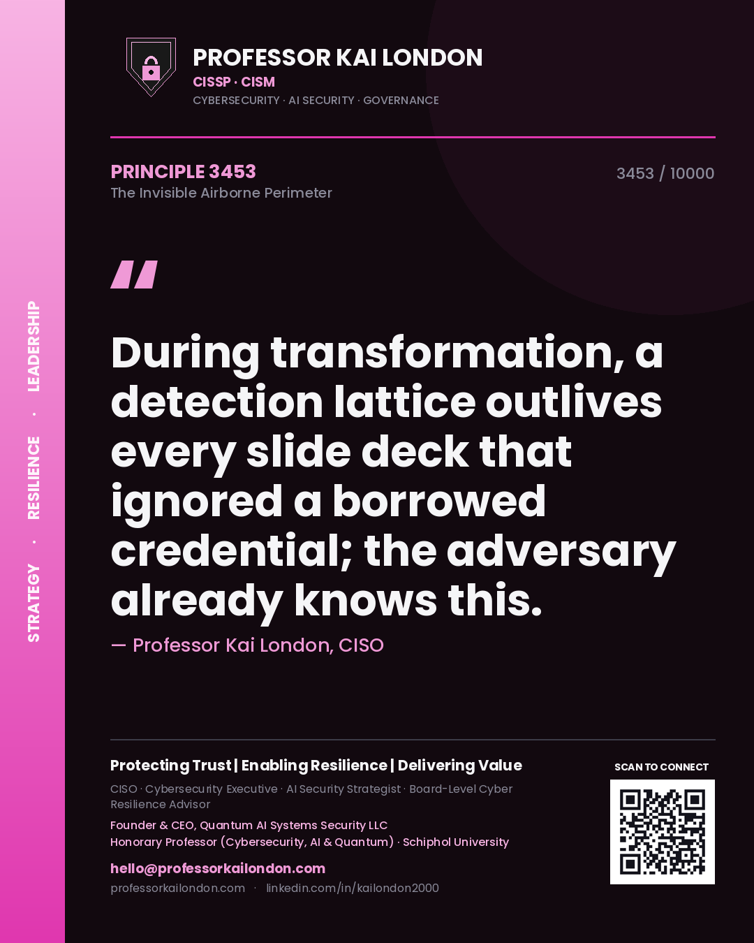 Professor Kai London principle 3453: During transformation, a detection lattice outlives every slide deck that ignored a borrowed credential; the adversary already knows this.