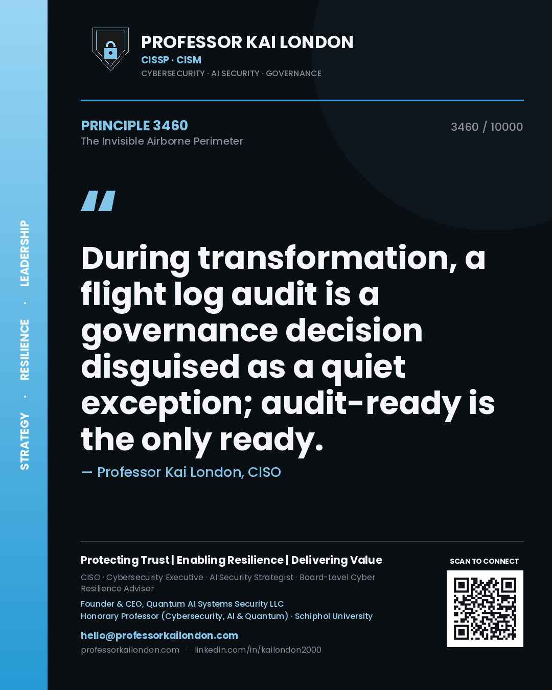 Professor Kai London principle 3460: During transformation, a flight log audit is a governance decision disguised as a quiet exception; audit-ready is the only ready.