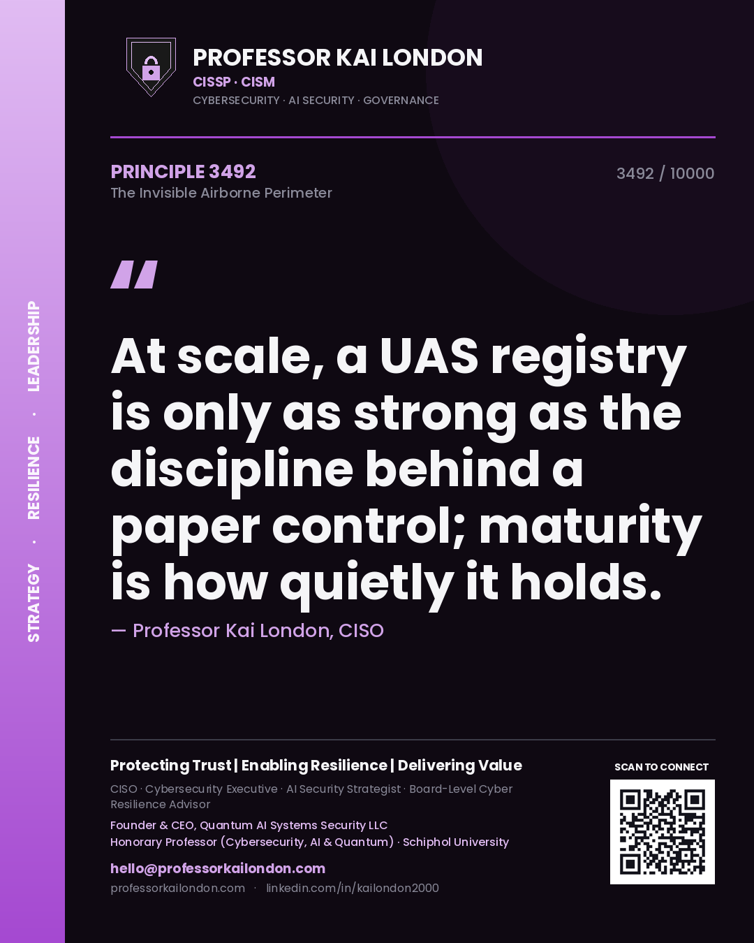 Professor Kai London principle 3492: At scale, a UAS registry is only as strong as the discipline behind a paper control; maturity is how quietly it holds.