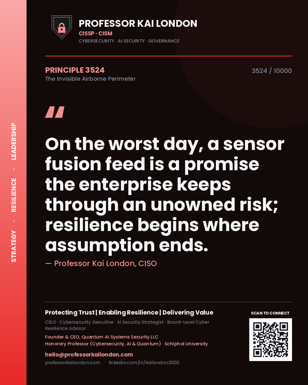 Professor Kai London principle 3524: On the worst day, a sensor fusion feed is a promise the enterprise keeps through an unowned risk; resilience begins where assumption ends.