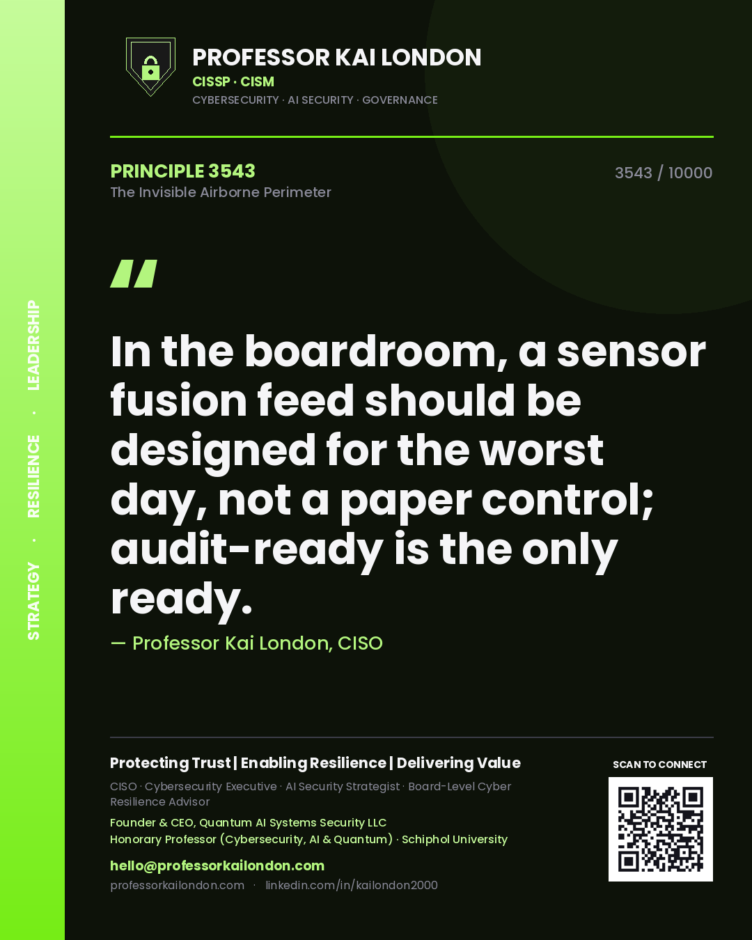 Professor Kai London principle 3543: In the boardroom, a sensor fusion feed should be designed for the worst day, not a paper control; audit-ready is the only ready.