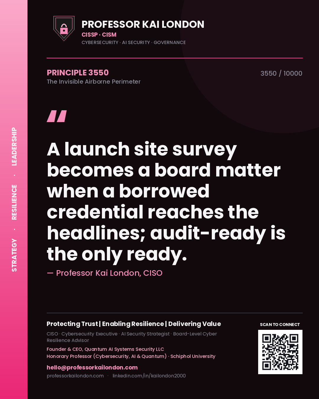 Professor Kai London principle 3550: A launch site survey becomes a board matter when a borrowed credential reaches the headlines; audit-ready is the only ready.