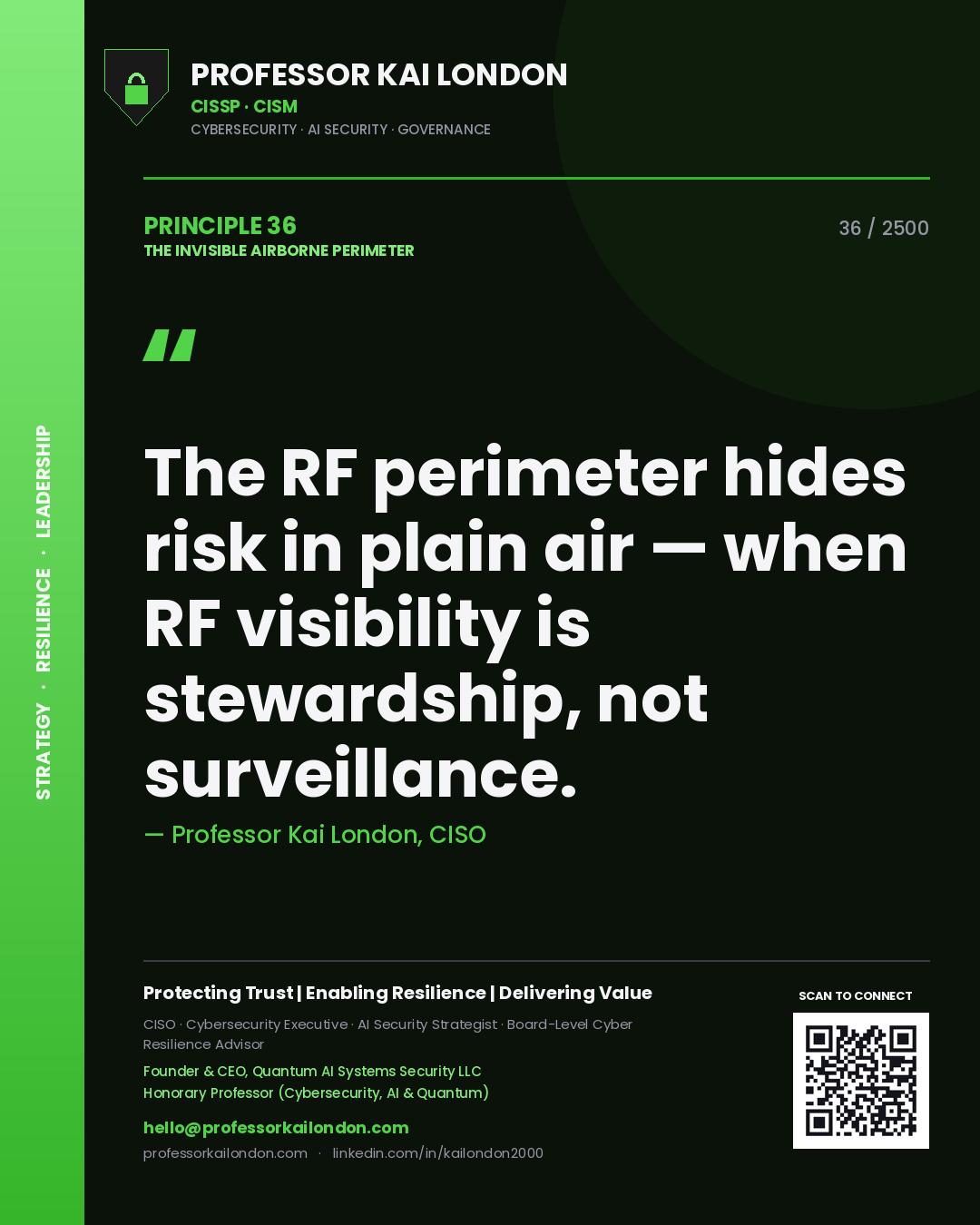 Professor Kai London principle 36: The RF perimeter hides risk in plain air — when RF visibility is stewardship, not surveillance.