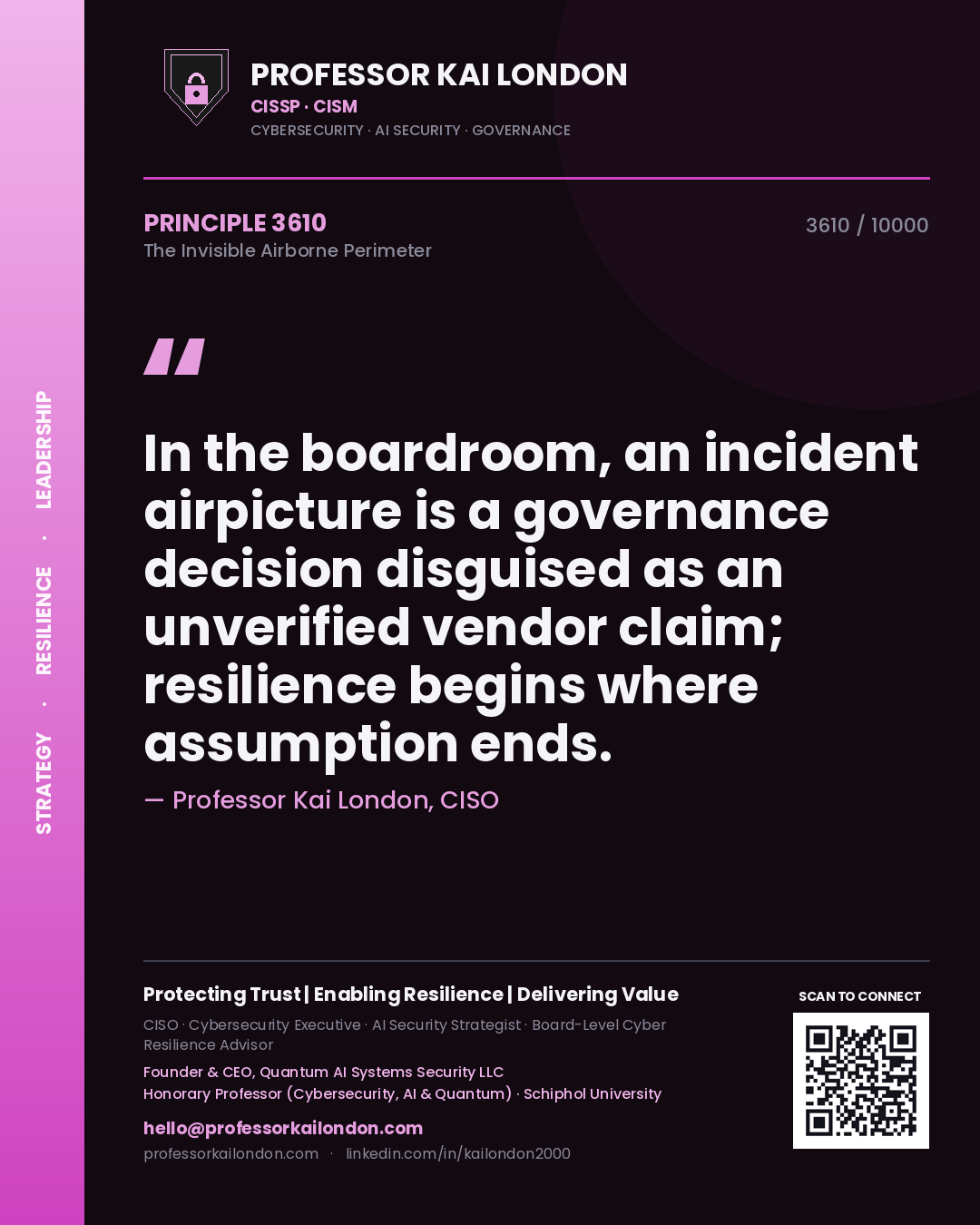 Professor Kai London principle 3610: In the boardroom, an incident airpicture is a governance decision disguised as an unverified vendor claim; resilience begins where assumption ends.