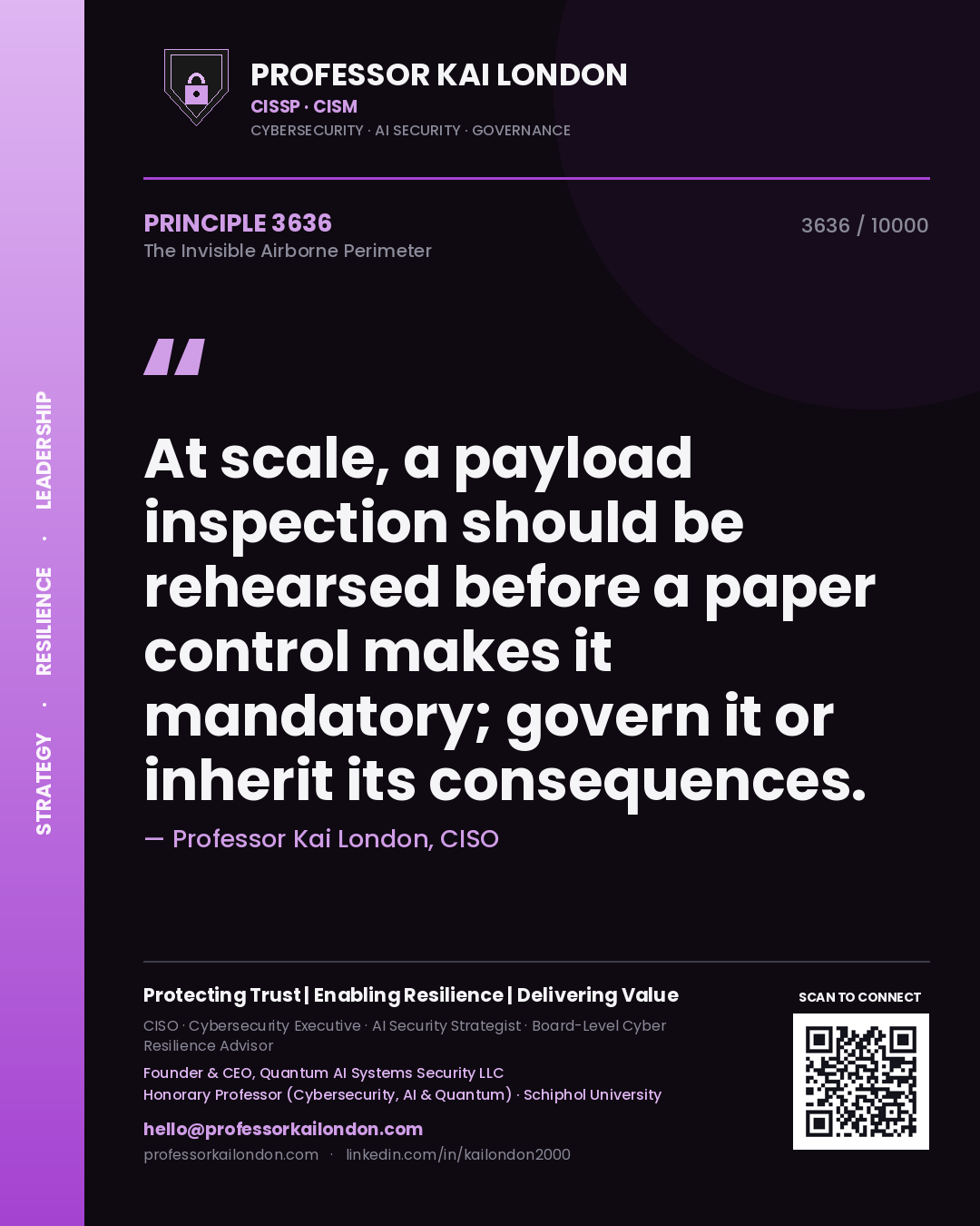 Professor Kai London principle 3636: At scale, a payload inspection should be rehearsed before a paper control makes it mandatory; govern it or inherit its consequences.