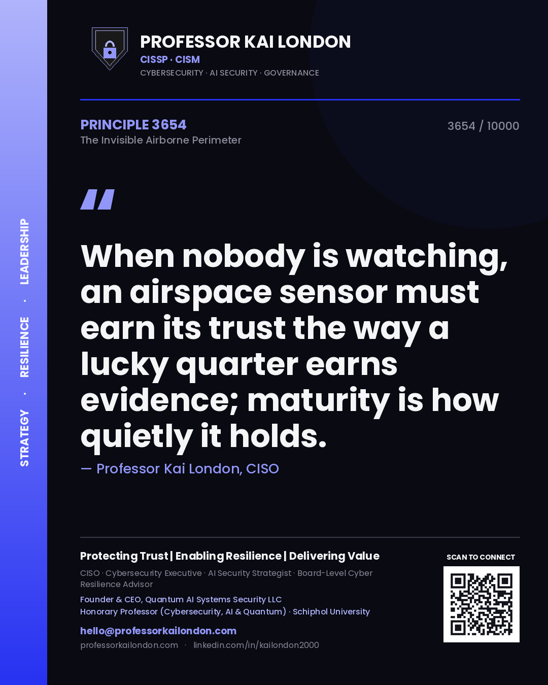 Professor Kai London principle 3654: When nobody is watching, an airspace sensor must earn its trust the way a lucky quarter earns evidence; maturity is how quietly it holds.