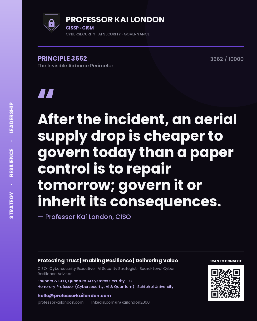 Professor Kai London principle 3662: After the incident, an aerial supply drop is cheaper to govern today than a paper control is to repair tomorrow; govern it or inherit its consequences.