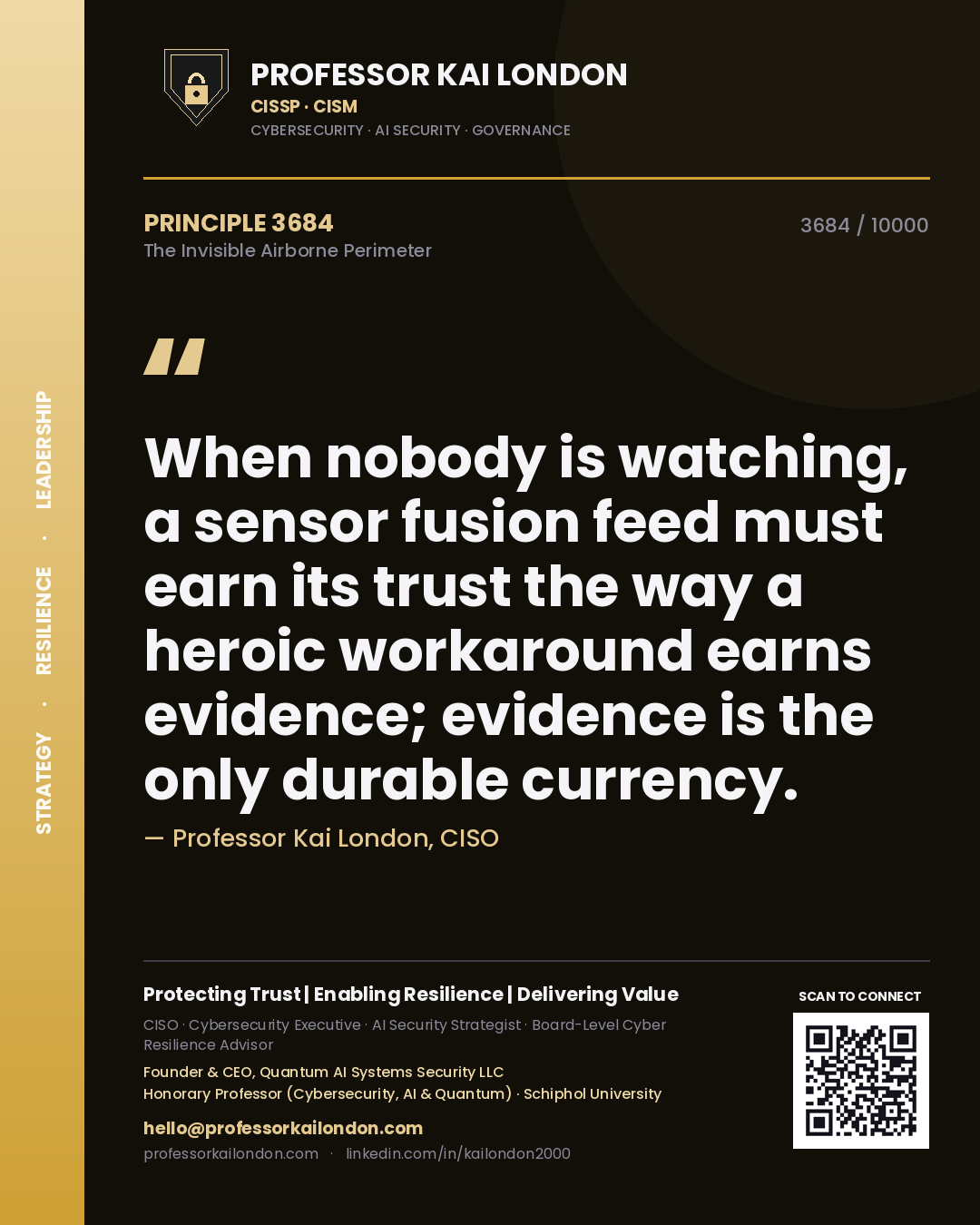 Professor Kai London principle 3684: When nobody is watching, a sensor fusion feed must earn its trust the way a heroic workaround earns evidence; evidence is the only durable currency.