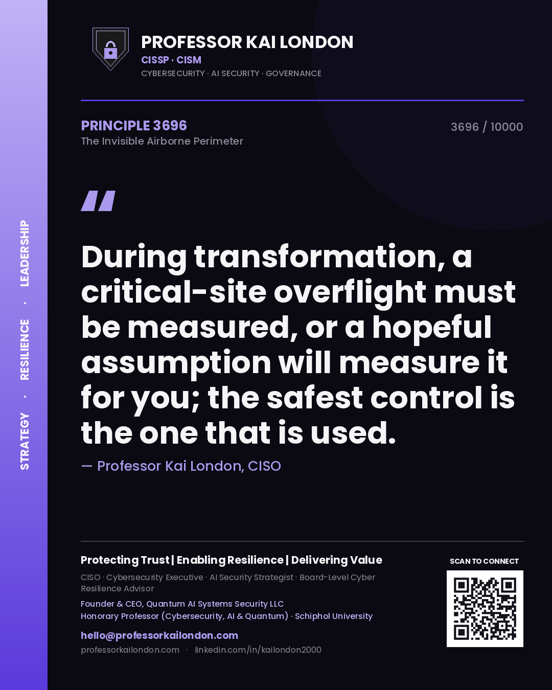 Professor Kai London principle 3696: During transformation, a critical-site overflight must be measured, or a hopeful assumption will measure it for you; the safest control is the one that is used.