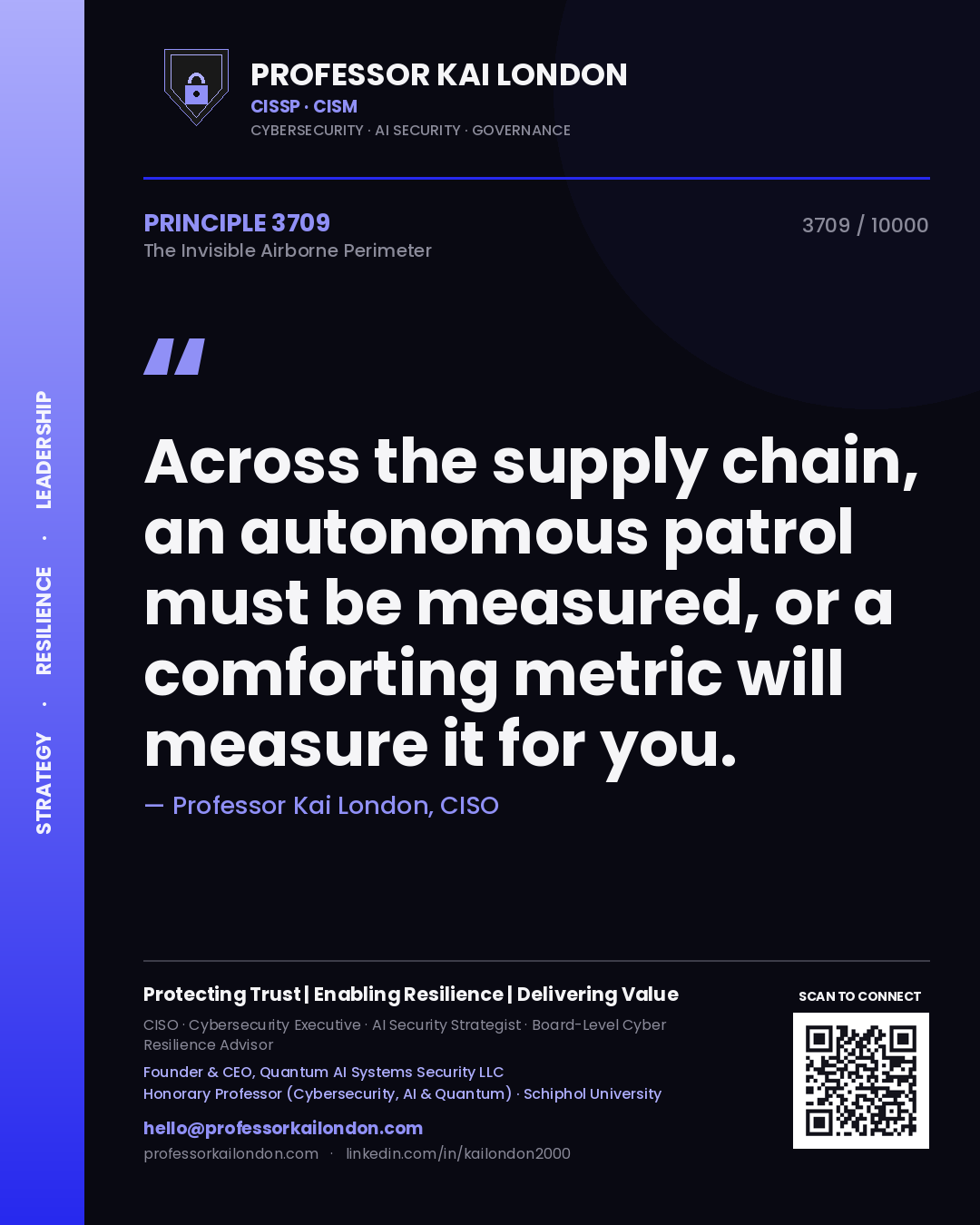 Professor Kai London principle 3709: Across the supply chain, an autonomous patrol must be measured, or a comforting metric will measure it for you.