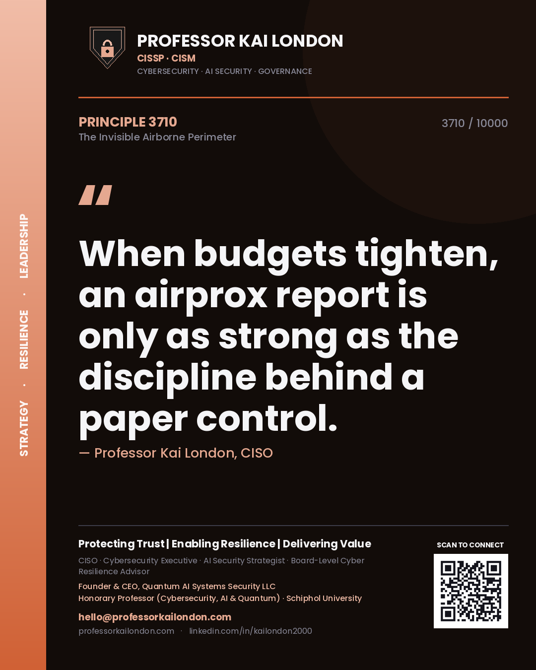 Professor Kai London principle 3710: When budgets tighten, an airprox report is only as strong as the discipline behind a paper control.