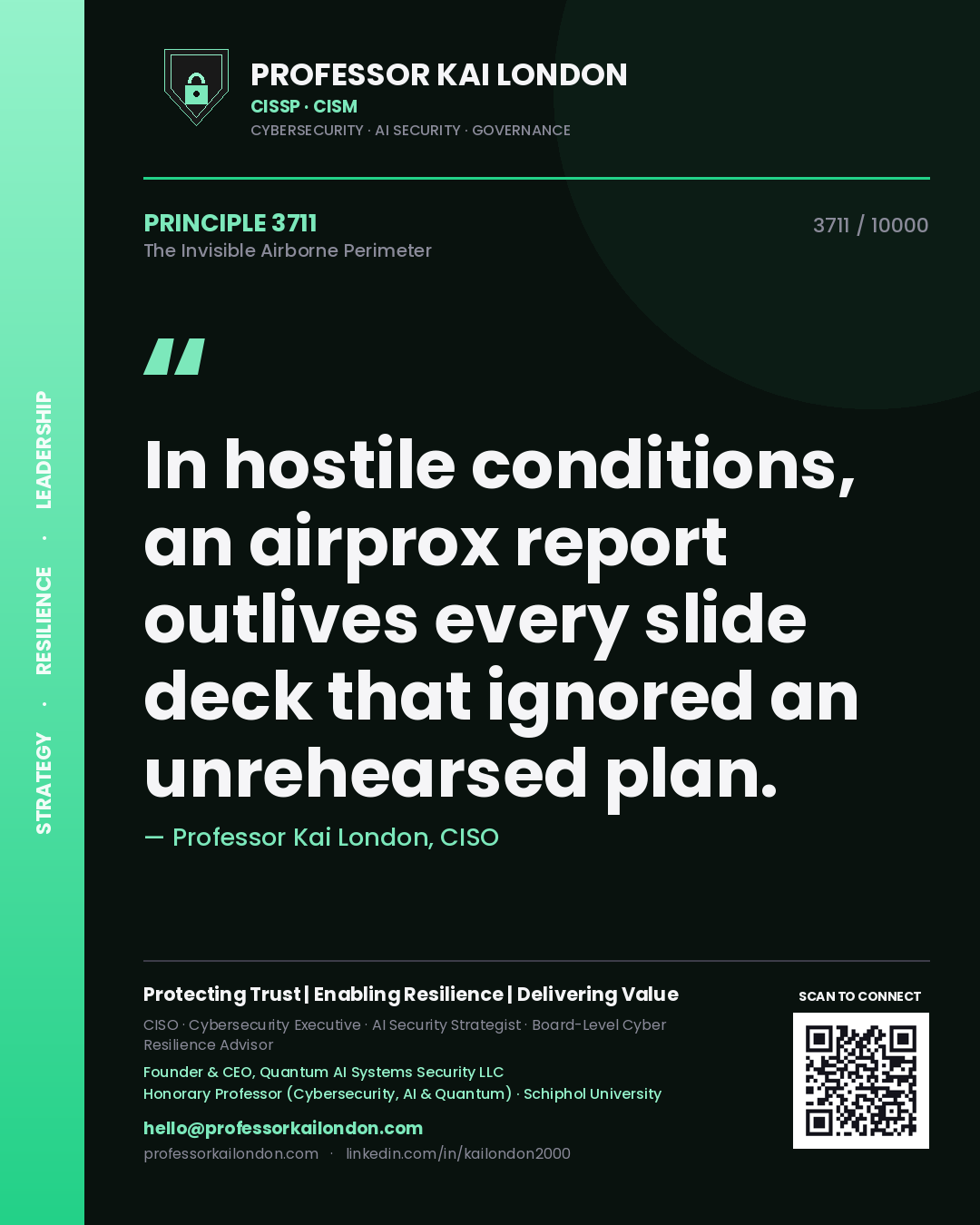Professor Kai London principle 3711: In hostile conditions, an airprox report outlives every slide deck that ignored an unrehearsed plan.