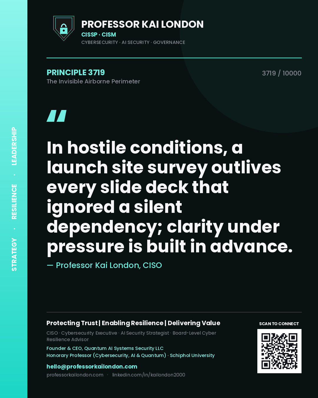 Professor Kai London principle 3719: In hostile conditions, a launch site survey outlives every slide deck that ignored a silent dependency; clarity under pressure is built in advance.