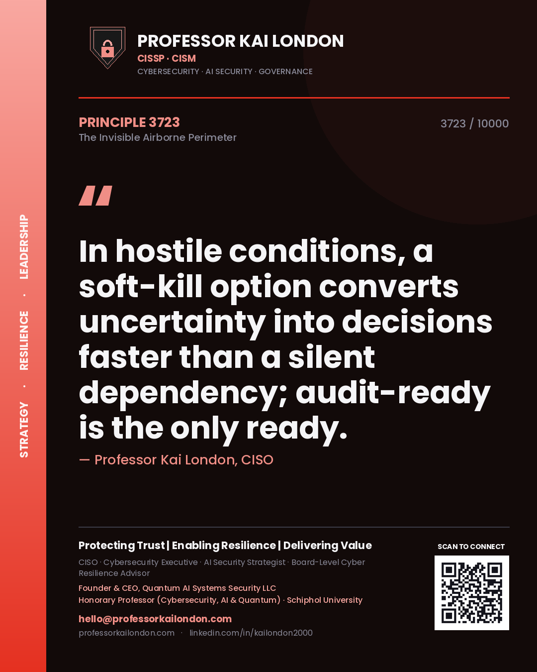 Professor Kai London principle 3723: In hostile conditions, a soft-kill option converts uncertainty into decisions faster than a silent dependency; audit-ready is the only ready.