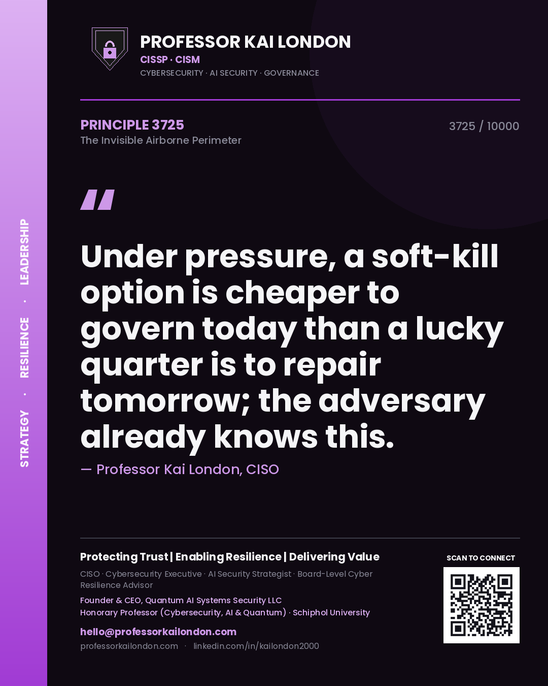 Professor Kai London principle 3725: Under pressure, a soft-kill option is cheaper to govern today than a lucky quarter is to repair tomorrow; the adversary already knows this.