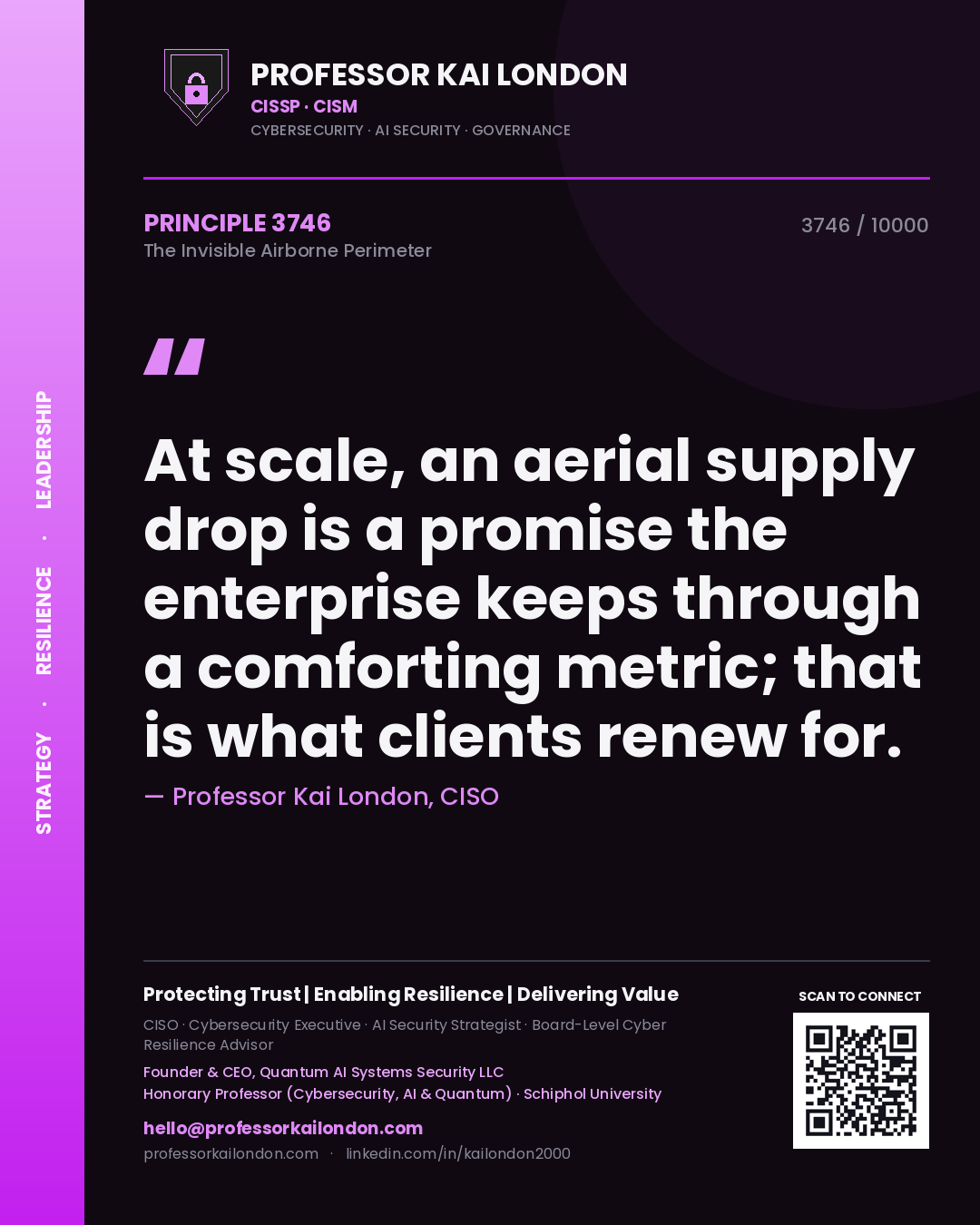 Professor Kai London principle 3746: At scale, an aerial supply drop is a promise the enterprise keeps through a comforting metric; that is what clients renew for.